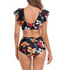 Clearlove Women's Two Piece Bikini Set V Neck Ruffled Top Bathing Suits U Back Swimwear With High Waisted Ruched Swim Bottom - 4 of 4