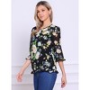 INSPIRE CHIC Women's Round Neck Ruffle 3/4 Sleeve Floral Print Chiffon Blouse - 2 of 4