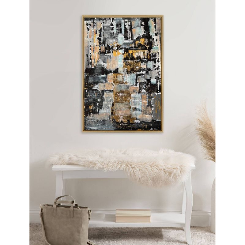 Kate & Laurel All Things Decor Sylvie Starry Night Framed Wall Art by Leah Nadeau Bright Gold Modern Abstract Geometric Wall Art, 5 of 7