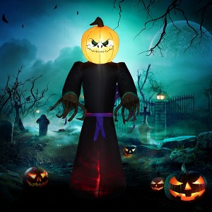 Whisen Halloween Inflatables Pumpkin Reaper, Skeleton Skull & Build-in LED - 1 of 4