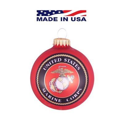 Christmas by Krebs Matte Flame Red and Black US Marine Corps Logo and Hymn Glass Christmas Ball Ornament 3.25" (80mm)