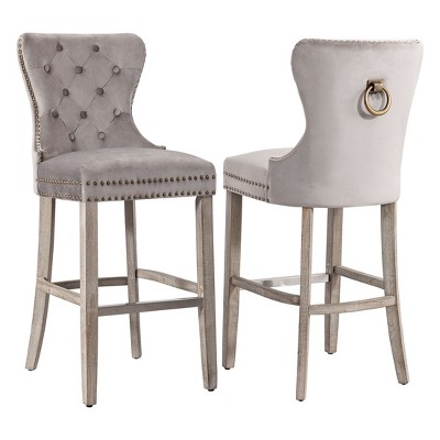 WestinTrends 29" Tufted Upholstered Velvet Bar Stool with Metal Footrest (Set of 2)