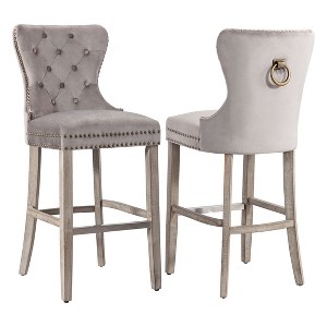 WestinTrends 29" Tufted Upholstered Velvet Bar Stool with Metal Footrest (Set of 2) - 1 of 4