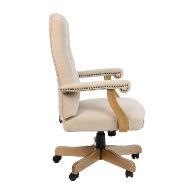 Ivory Microfiber High Back Executive Swivel Office Chair with Driftwood Arms
