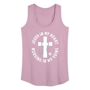 Women's - Instant Message - Jesus In My Heart Nursing In Veins Graphic Racerback Tank - 1 of 4