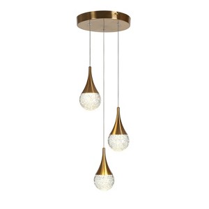 LNC Dandelion 3-Lights 9.8" Luxury and Glam Cluster Teardrop Glass  Integrated LED Chandelier, Polished Gold - 1 of 4