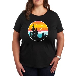 Women's - Instant Message - Round Sunset Mountain Scene Short Sleeve Graphic T-Shirt - 1 of 4