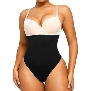 SHAPELLX Shapewear Tummy Control Seamless High Waisted Body Shaper Waist Slimming Thong Underwear Girdle Tummy Slimmer—Black 38 - 1 of 3