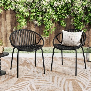 VYNXARIA Patio Dining Chairs Stackable Chairs with Breathable Design Modern Simple Art Style (Set of 2),Metal Legs+Plastic backrest,Black - 1 of 4