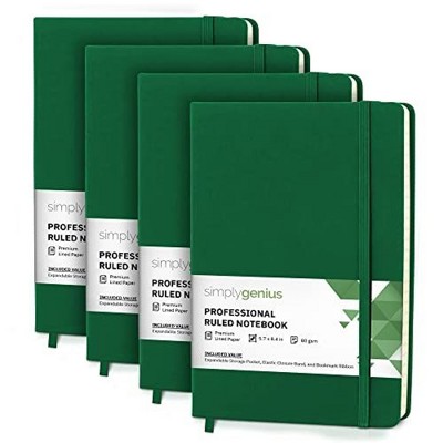 Simply Genius 4 Pack A5 Hardcover Leatherette Journals to Write In for Women, Faux Leather Journal for Men, 192pg Ruled, 5.7” x 8.4”