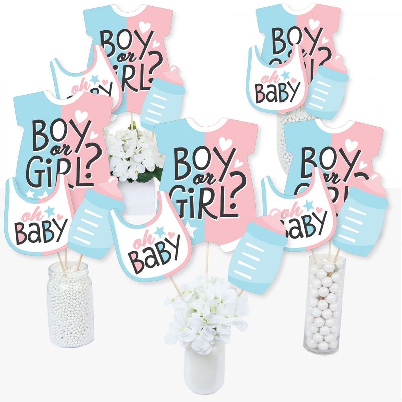 Big Dot of Happiness Baby Gender Reveal - Team Boy or Girl Party Centerpiece Sticks - Table Toppers - Set of 15, 2 of 8