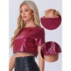 INSPIRE CHIC Women's Sequin Glitter Short Sleeve Cropped Round Neck Tassel Cocktail Party Sparkly Top - 2 of 4