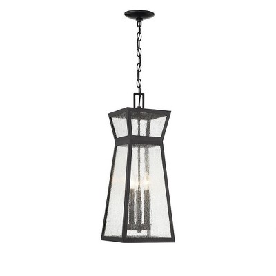 Millford Matte Black 3-Light Outdoor Hanging Lantern with Seeded Glass