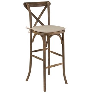 Flash Furniture HERCULES Series Dark Antique Wood Cross Back Barstool with Cushion - 1 of 4