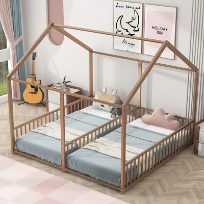 Two Shared House Platform Beds with  Headboard for Kids