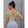 INSPIRE CHIC Women's U Neck Short Sleeve Deep V Back Workout Tank Tops with Bulit in Bra - 2 of 4