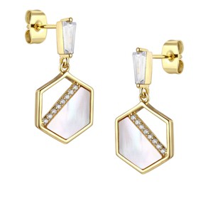 Guili 14K Gold Plated with Mother of Pearl and Cubic Zirconia Hexagon Dangle Earrings Featuring a Sophisticated and Unique Jewelry Design - 1 of 1