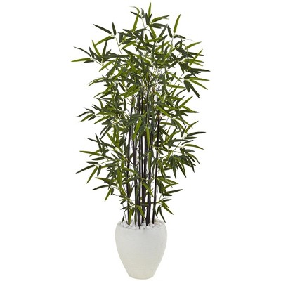Nearly Natural 5’ Black Bamboo Tree in White Oval Planter