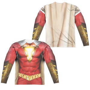 Men's Shazam Movie Shazam Uniform (Front Back Print) Long Sleeve Costume T-Shirt - 1 of 4