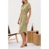 August Sky Women's Spread Collar Front Button Up Belted Midi Shirtdress - 3 of 4