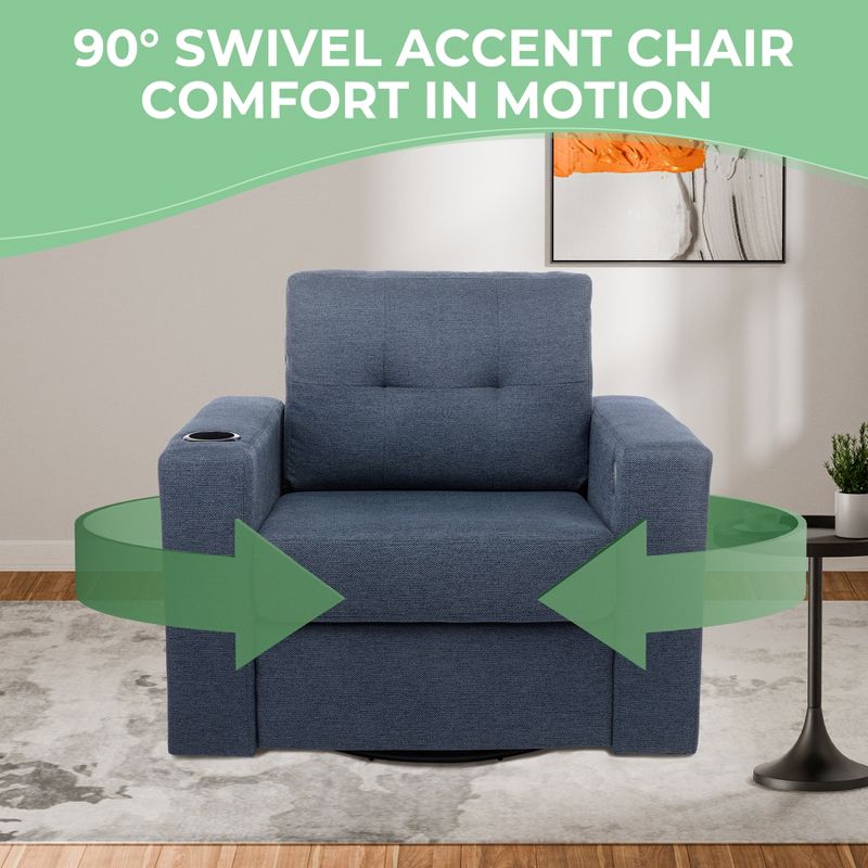 38.6" Modern Accent 90 Degree Swivel Chair with Drink Holder, Soft Velvet Sofa Chair 4A - ModernLuxe, 2 of 10