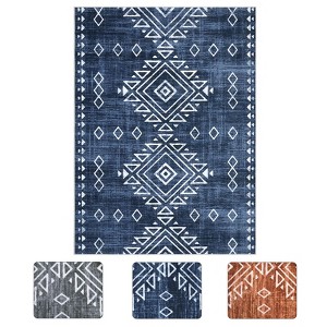 Area Rug Machine Washable Rug Geometric Vintage Non Slip Non Shedding Rugs Low Pile Distressed Throw Carpet for Living Room Bedroom - 1 of 4