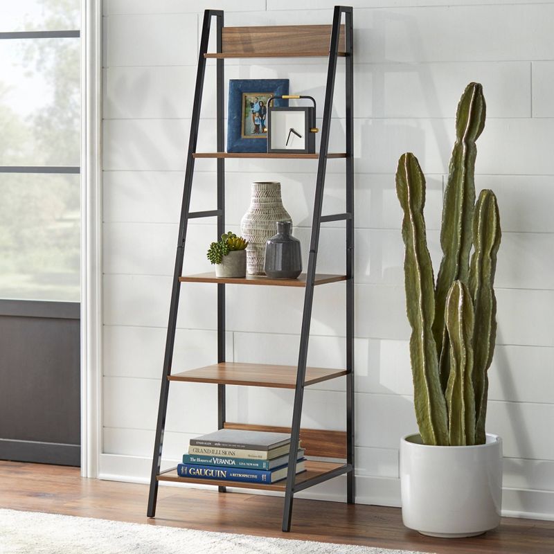 3pc Denton Ladder Desk and Shelf Walnut/Black - Buylateral, 6 of 9