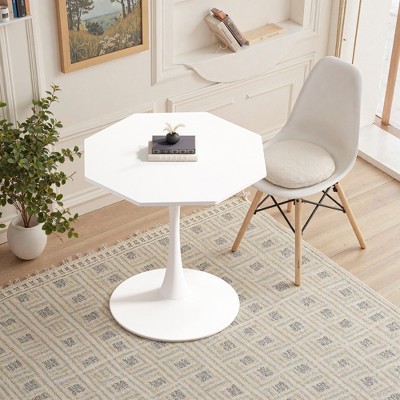 Vynxaria Modern White Octagonal Coffee Table High-Quality MDF Top/Metal Base, 220lbs Load, Safe Rounded Corners, Easy Assembly