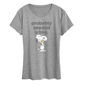 Women's - Peanuts - Snoopy Woodstock Need Hug Short Sleeve Graphic T-Shirt - 1 of 4