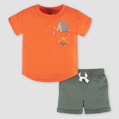 Gerber Baby 2pc Camping Top and Bottom Set - Olive Green/Orange 0-3M