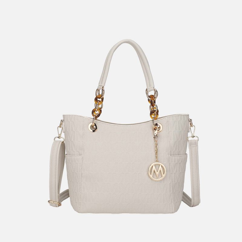 Structured Tote Bag Logo Embossed Acrylic Link, Rylee | MKF Collection by Mia K - Beige