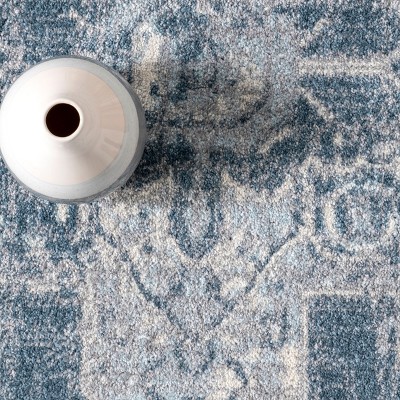 Blue 4' x 6' Synthetic Medallion Reversible Area Rug