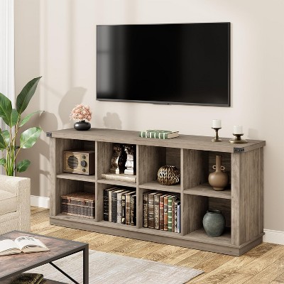 Coucheta 62 Inch Industrial 8-Cube Storage Organizer, 3-Tier Metal Frame Bookcase Low Profile Console Shelf for Living Room Entryway