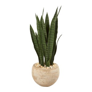 Nearly Natural 32-in Artificial Sansevieria Snake Plant in Sand Colored Planter - 1 of 3