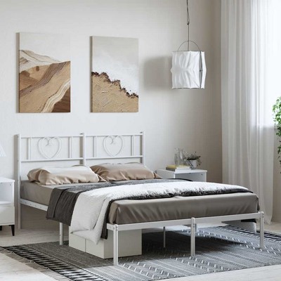 VidaXL Metal Bed Frame with Headboard White 59.1 in.x78.7 in.