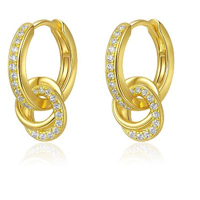 Molenia 14K Gold Double Hoop Earrings, Two Circle Fancy Stud Earrings, Interlocking Dangle Gold Jewelry Gift for Women, Birthday Gift for Her