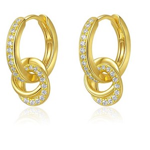 Molenia 14K Gold Double Hoop Earrings, Two Circle Fancy Stud Earrings, Interlocking Dangle Gold Jewelry Gift for Women, Birthday Gift for Her - 1 of 4