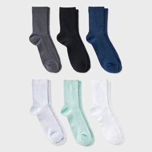 Women's Shimmer and Solid Fine Ribbed 6pk Crew Socks - A New Day™ 4-10 - 1 of 3