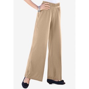 Roaman's Plus Size Pull-On Wide Leg Soft Knit Pant - 1 of 4
