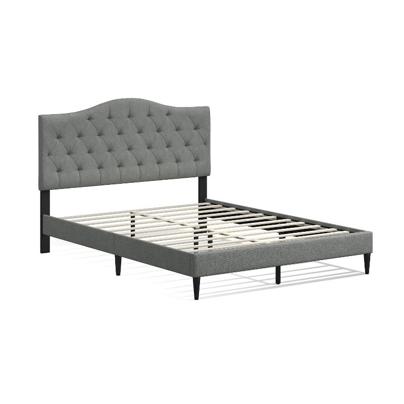 Glenwillow Home Oros Upholstered Platform Bed, Tufted Camelback, Mattress Foundation, Wood Slat Support, No Box Spring Needed, Stone, Queen, 2 of 8