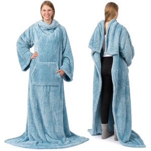 PAVILIA Fluffy Wearable Blanket with Sleeves for Women Men Adults, Fuzzy Warm Plush Snuggle Pocket Sleeved TV Throw - 1 of 4