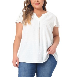 Agnes Orinda Women's Plus Size Summer V-neck Ruffle Short Sleeve Swiss Dot Flowy Blouses - 1 of 4