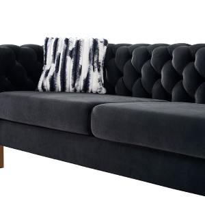 84" Chesterfield Velvet Sofa, Modern Tufted Couch with Gold Metal Arms, 700lb Capacity & Striped Pillows, Solid Wood Frame - 1 of 4