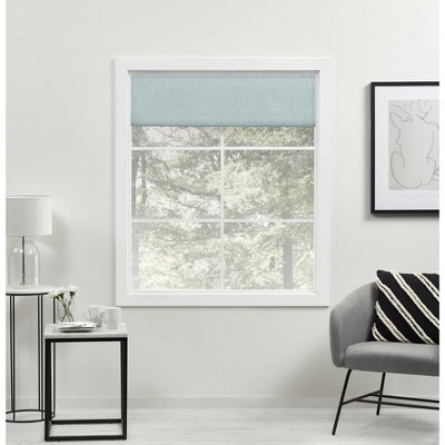 Acadia Aqua Cordless Blackout Roman Shade with Linen Fabric, 31" x 64"