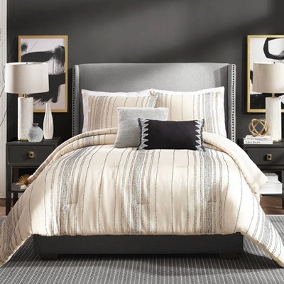 Ayesha Curry Full/Queen 3pc Slate Stripe Comforter Set Ivory
