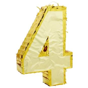 Blue Panda Gold Foil Number 4 Pinata for 4th Birthday Party Decorations, Anniversary Celebrations (15.5 x 11 x 3 In)