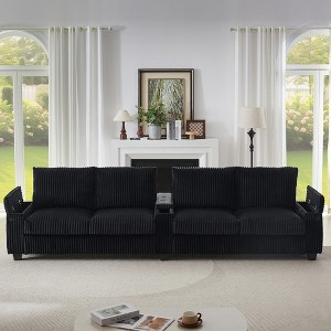 VASIP Modern 4-Seater Corduroy Sofa with Hidden Storage Arms ,Flip-Top Cup Holders for Living Room,Black - 1 of 4
