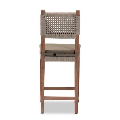 Gray Woven Rope and Mahogany Counter Stool