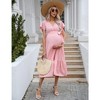 Women's Maternity V Neck Wrap Midi Summer Dress Short Sleeve Boho Casual Nursing Dress Baby Shower Photoshoot Belt - 2 of 4