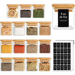 16Pcs Glass Spice Jars with Bamboo Lid, 4oz Airtight Square Spice Containers with 275 Black Lables, Empty Seasoning Jars for Spice Salt Sugar - 1 of 4